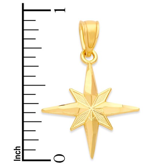 Solid 14k Gold North Star Pendant - Celestial Charm Star Pendant Gift for Her - Picture 4 of 6